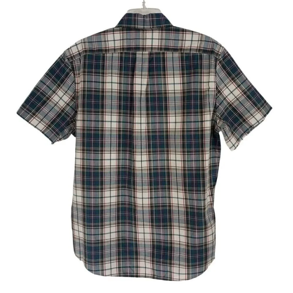 J.Crew Mens Shirt Medium Plaid Classic Fit Short Sleeves Pocket BJ734 Cotton NWT